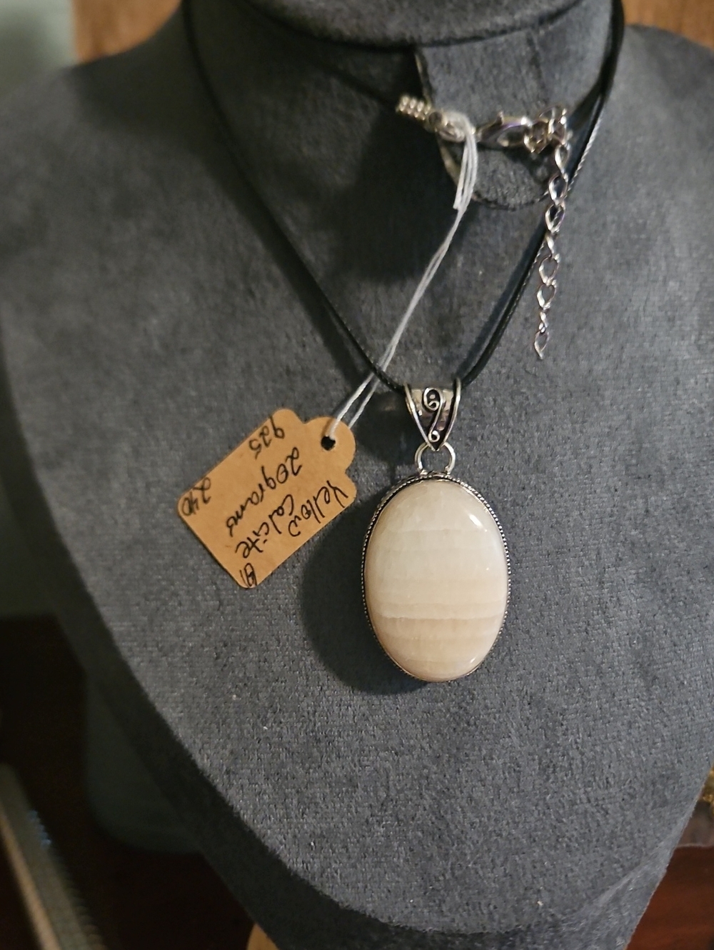 Handcrafted Cream Stone Oval Pendant Necklace by